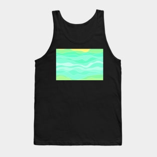 Ocean sunrise, waves in blue and green print Tank Top